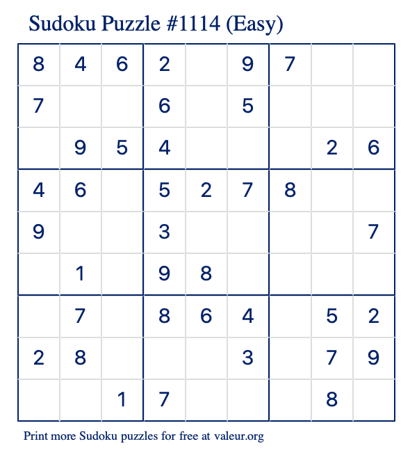 Free Printable Easy Sudoku Puzzle number 1114