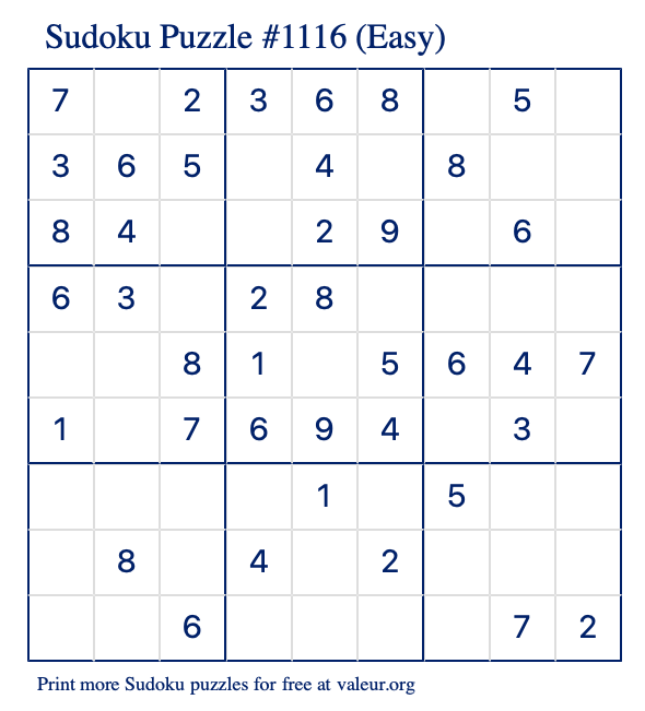 Free Printable Easy Sudoku Puzzle number 1116