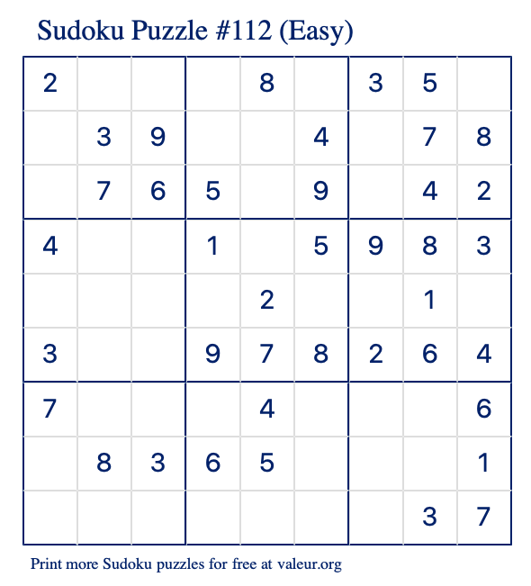 Free Printable Easy Sudoku Puzzle number 112