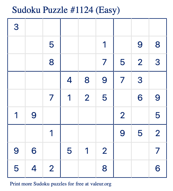 Free Printable Easy Sudoku Puzzle number 1124