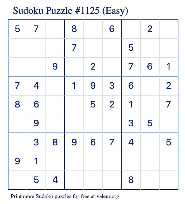 Free Printable Easy Sudoku Puzzle number 1125