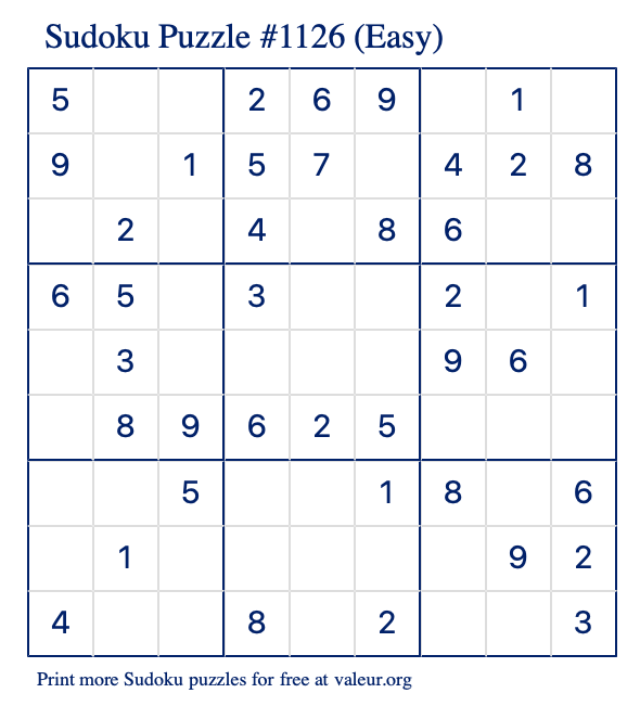 Free Printable Easy Sudoku Puzzle number 1126