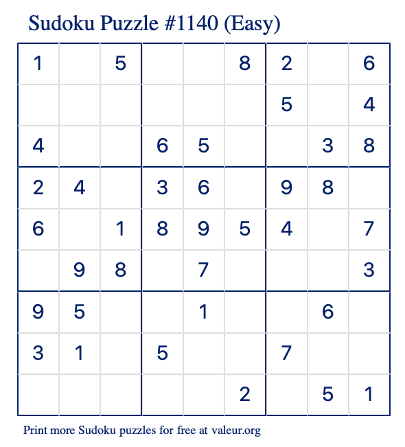 Free Printable Easy Sudoku Puzzle number 1140