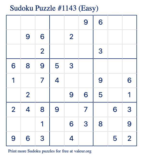 Free Printable Easy Sudoku Puzzle number 1143