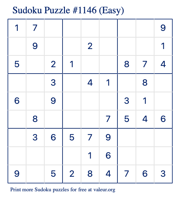 Free Printable Easy Sudoku Puzzle number 1146