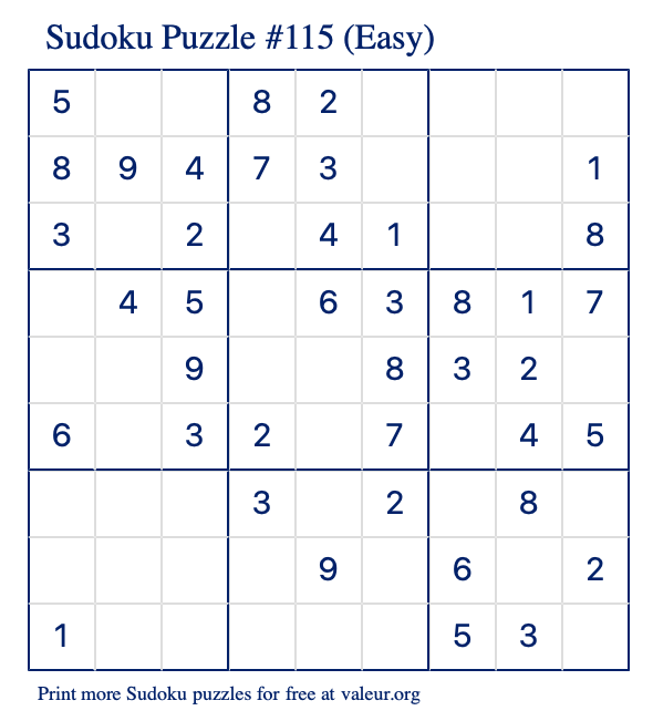 Free Printable Easy Sudoku Puzzle number 115