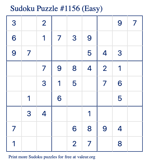 Free Printable Easy Sudoku Puzzle number 1156