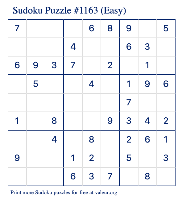 Free Printable Easy Sudoku Puzzle number 1163