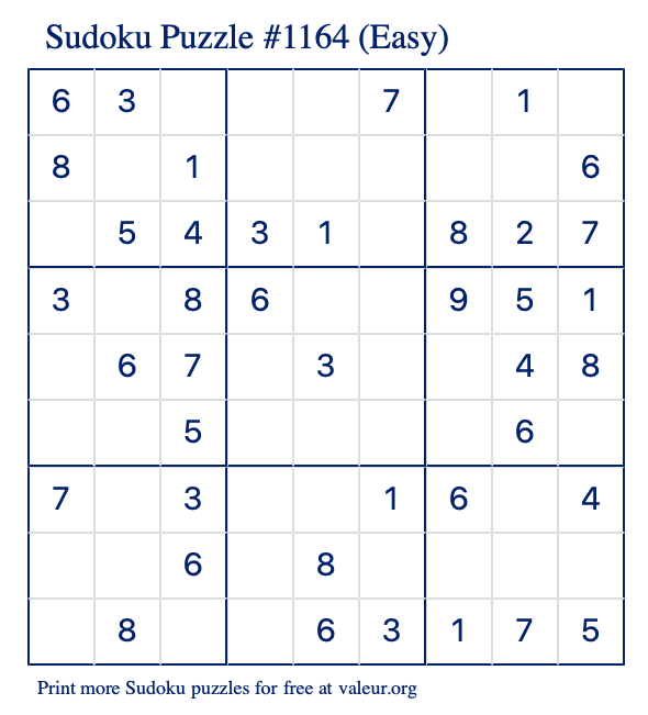 Free Printable Easy Sudoku Puzzle number 1164