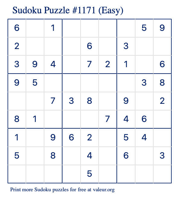 Free Printable Easy Sudoku Puzzle number 1171