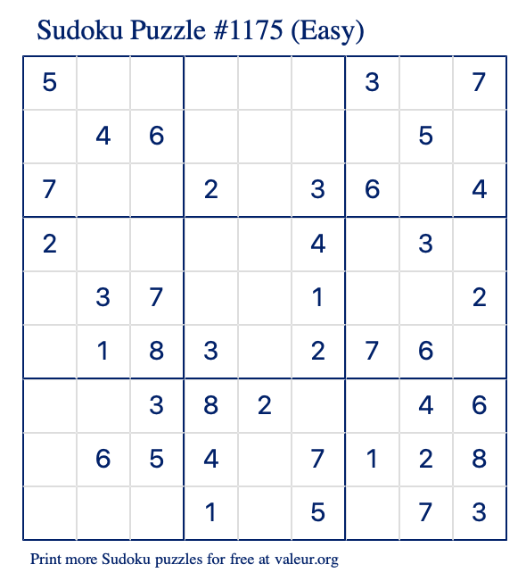 Free Printable Easy Sudoku Puzzle number 1175