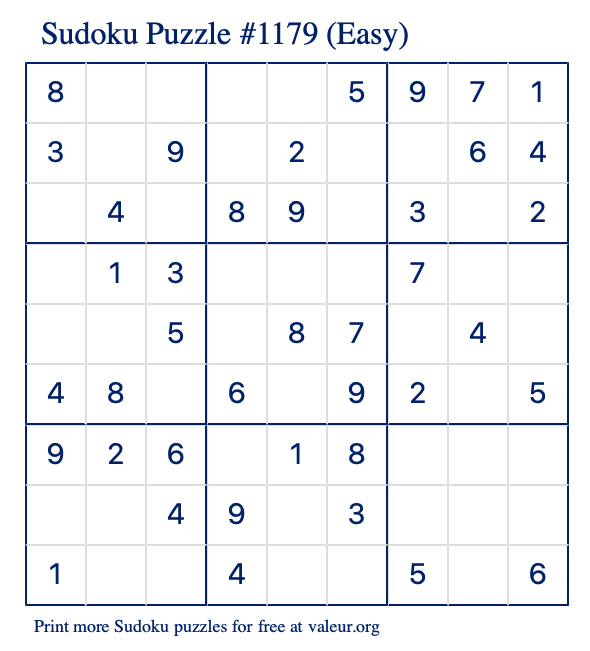 Free Printable Easy Sudoku Puzzle number 1179