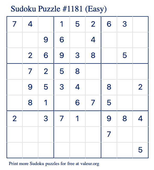 Free Printable Easy Sudoku with the Answer #1181