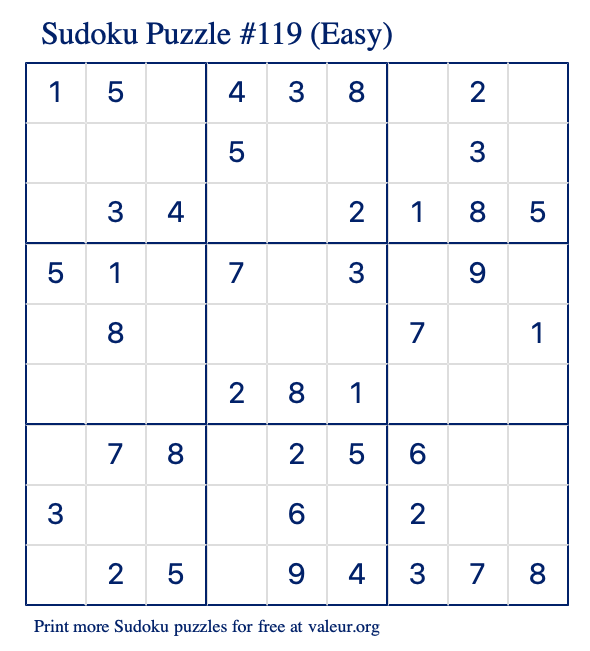 Free Printable Easy Sudoku Puzzle number 119