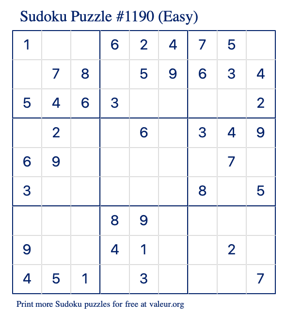 Free Printable Easy Sudoku Puzzle number 1190