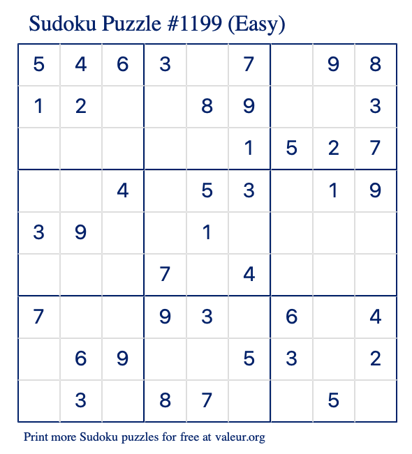 Free Printable Easy Sudoku Puzzle number 1199