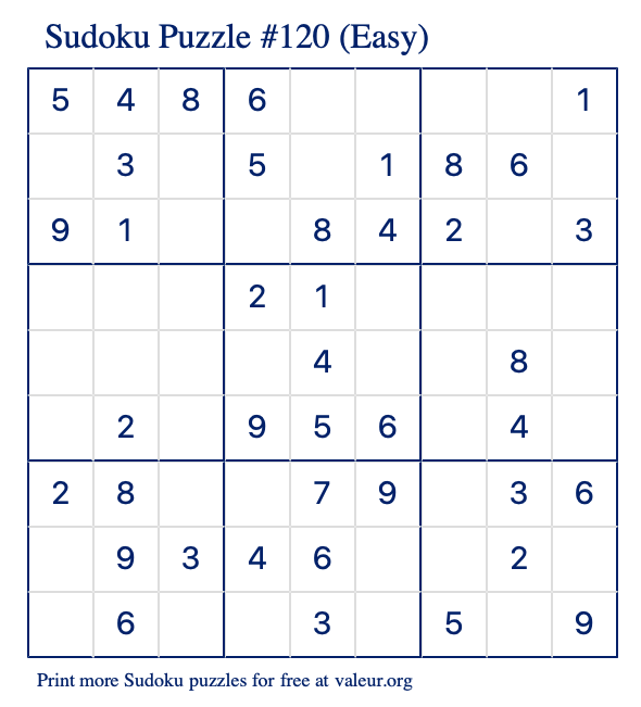 Free Printable Easy Sudoku Puzzle number 120