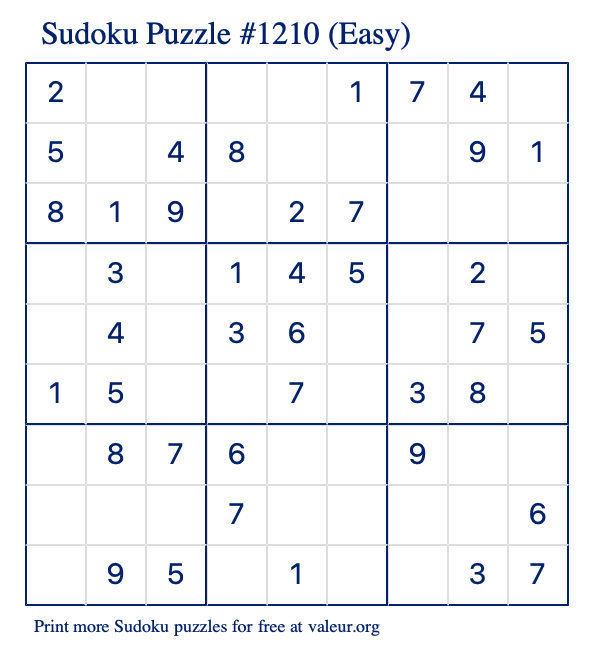 Free Printable Easy Sudoku Puzzle number 1210