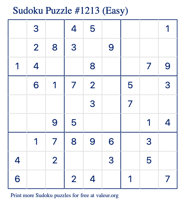 Free Printable Easy Sudoku Puzzle number 1213