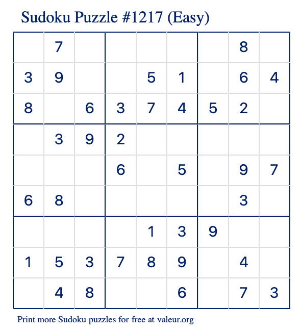 Free Printable Easy Sudoku Puzzle number 1217