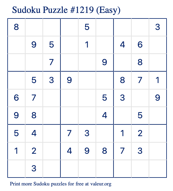 Free Printable Easy Sudoku Puzzle number 1219