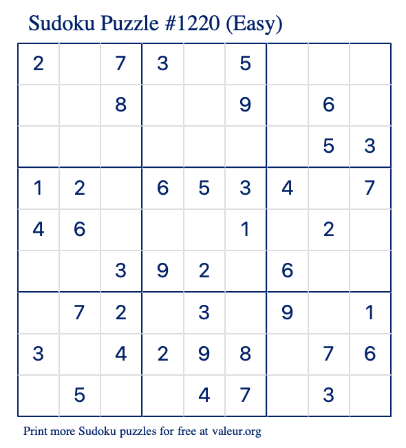 Free Printable Easy Sudoku Puzzle number 1220
