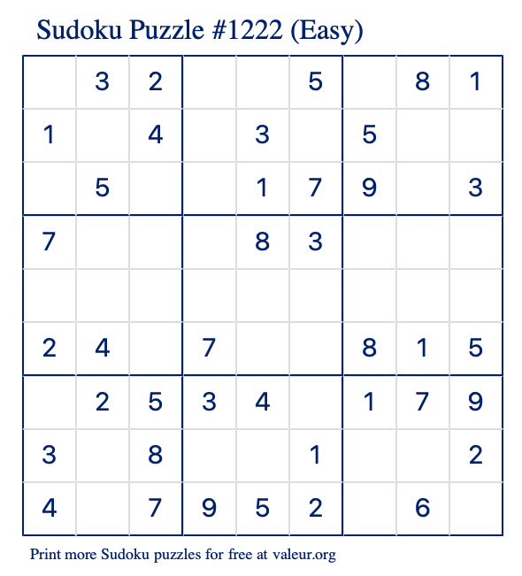 Free Printable Easy Sudoku Puzzle number 1222
