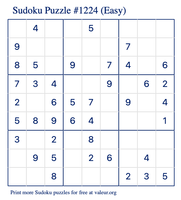 Free Printable Easy Sudoku Puzzle number 1224