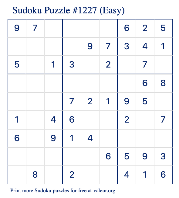 Free Printable Easy Sudoku Puzzle number 1227