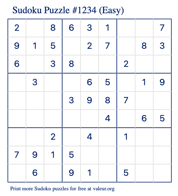 Beginner Sudoku Puzzles – Free Printable