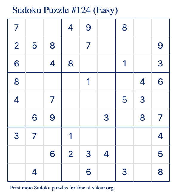 Free Printable Easy Sudoku Puzzle number 124