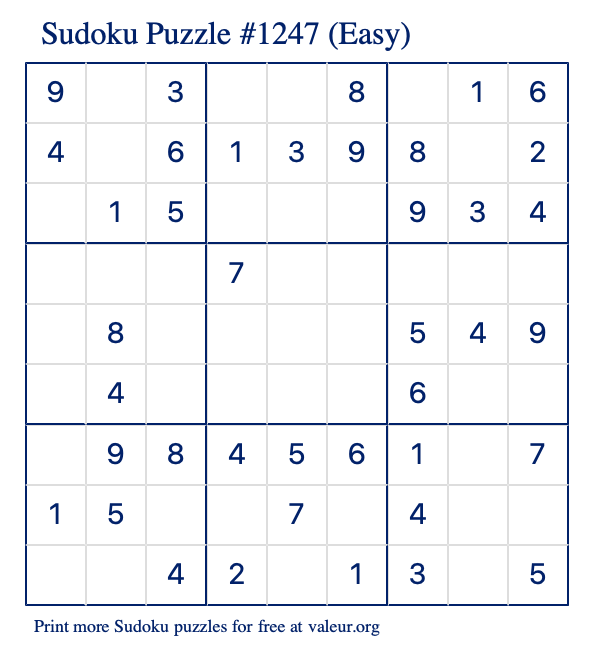 free printable easy sudoku with the answer 1247