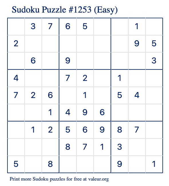 Free Printable Easy Sudoku Puzzle number 1253