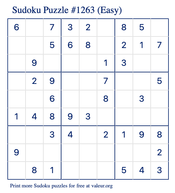Free Printable Easy Sudoku Puzzle number 1263