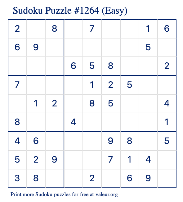 Free Printable Easy Sudoku Puzzle number 1264