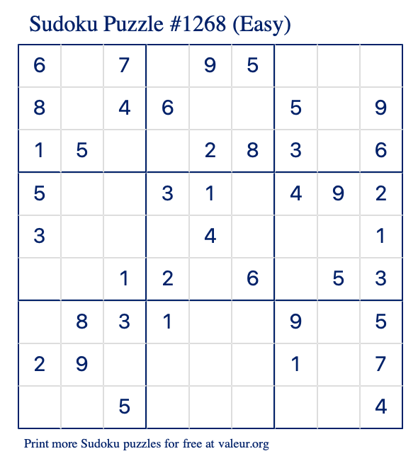 Free Printable Easy Sudoku Puzzle number 1268