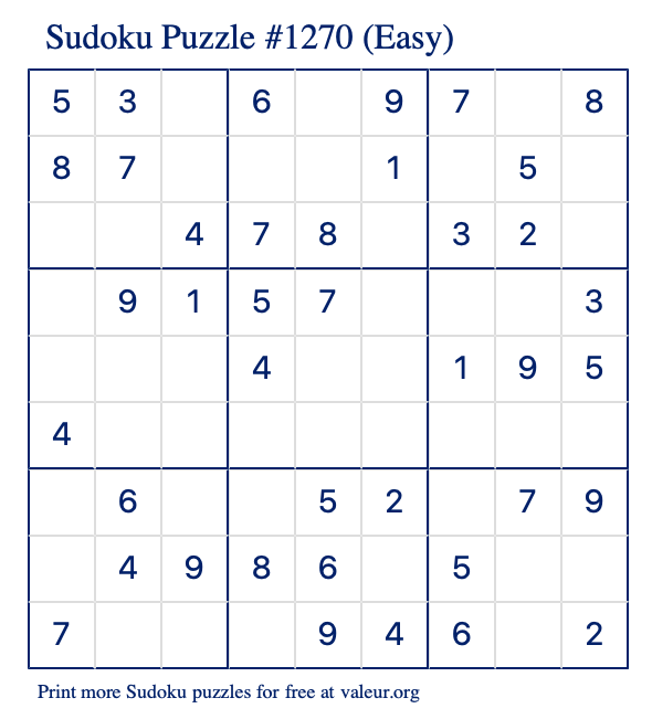 Free Printable Easy Sudoku Puzzle number 1270