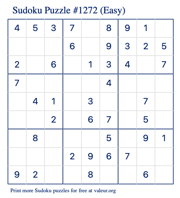 Free Printable Easy Sudoku Puzzle number 1272