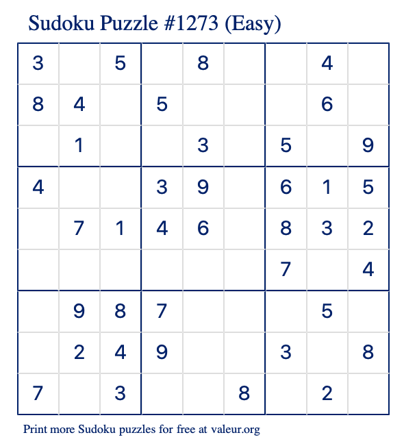 Free Printable Easy Sudoku Puzzle number 1273