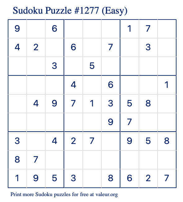 Free Printable Easy Sudoku Puzzle number 1277