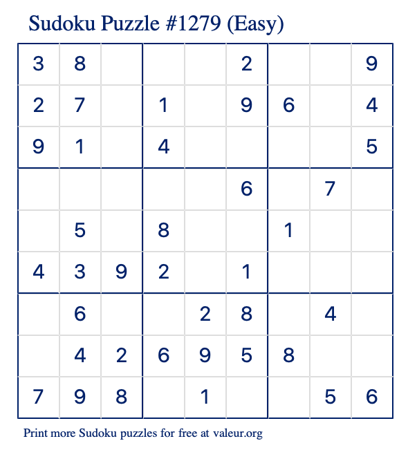 Free Printable Easy Sudoku Puzzle number 1279