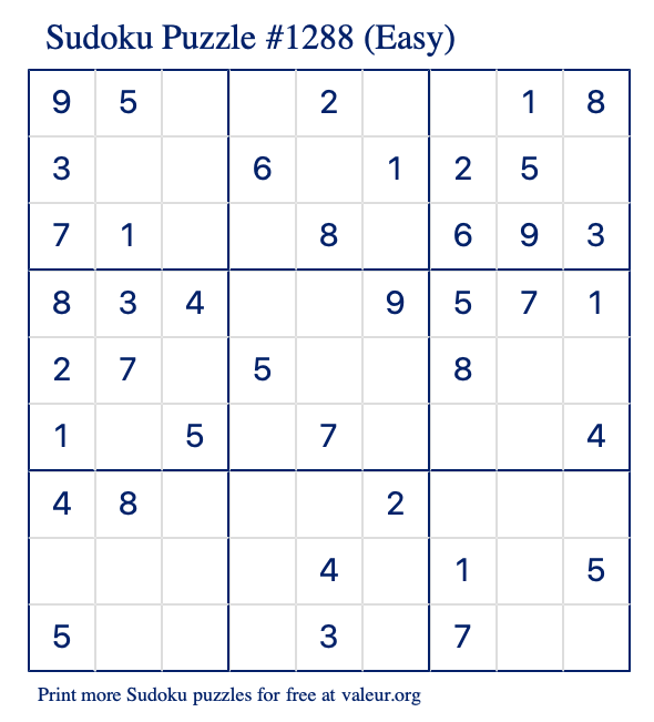 Free Printable Easy Sudoku Puzzle number 1288