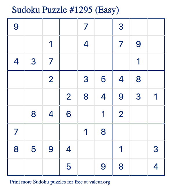 Free Printable Easy Sudoku Puzzle number 1295