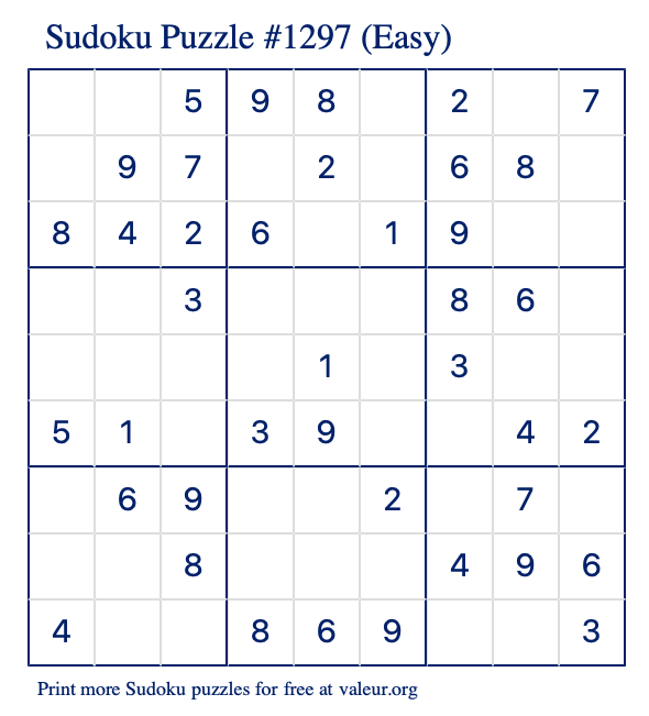 Free Printable Easy Sudoku Puzzle number 1297