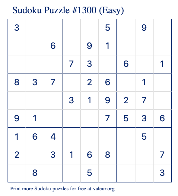 Free Printable Easy Sudoku Puzzle number 1300