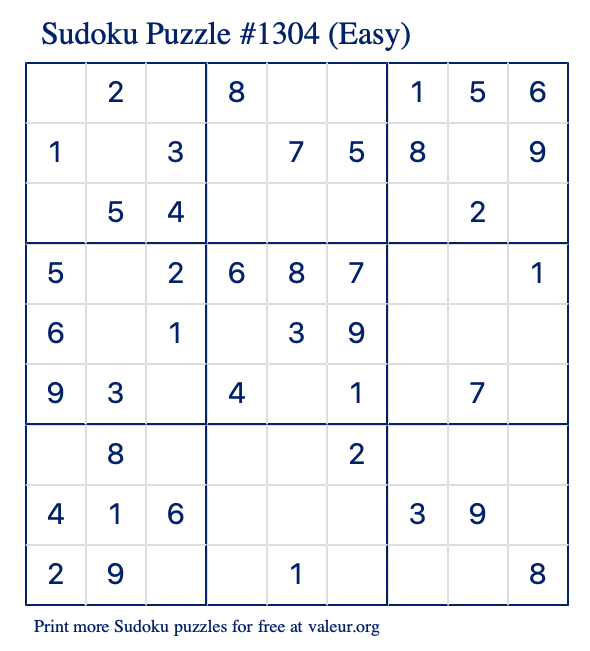 Free Printable Easy Sudoku Puzzle number 1304