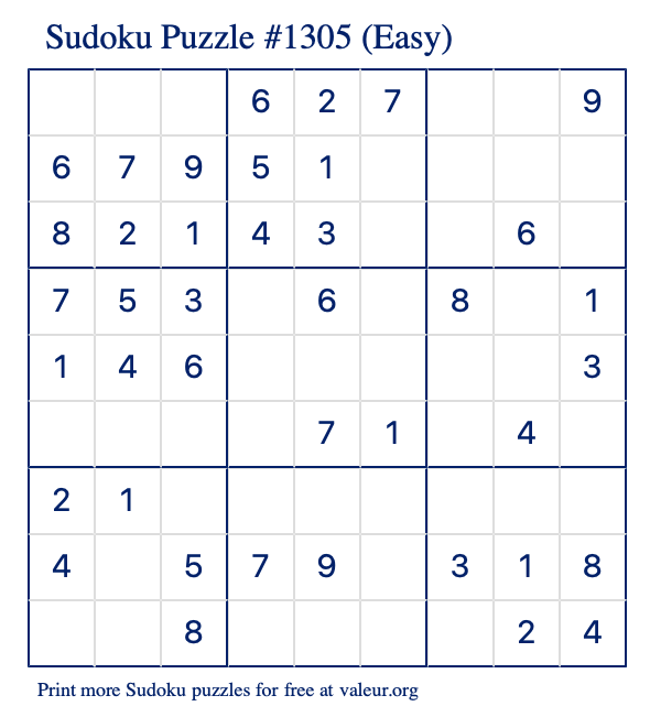 Free Printable Easy Sudoku Puzzle number 1305