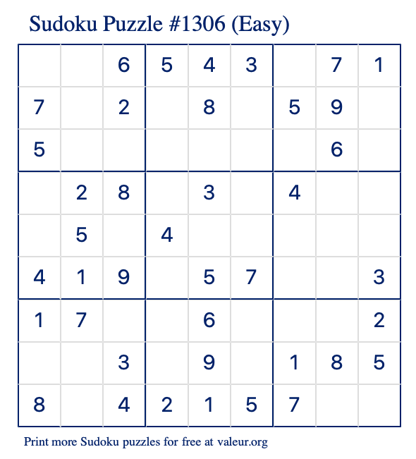 Free Printable Easy Sudoku Puzzle number 1306