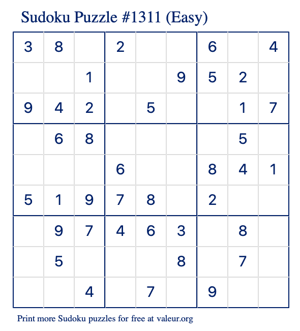 Free Printable Easy Sudoku Puzzle number 1311