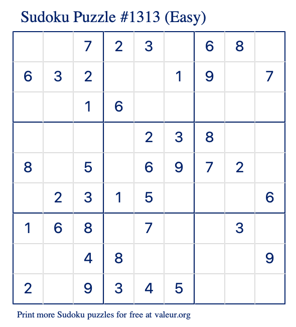 Free Printable Easy Sudoku Puzzle number 1313